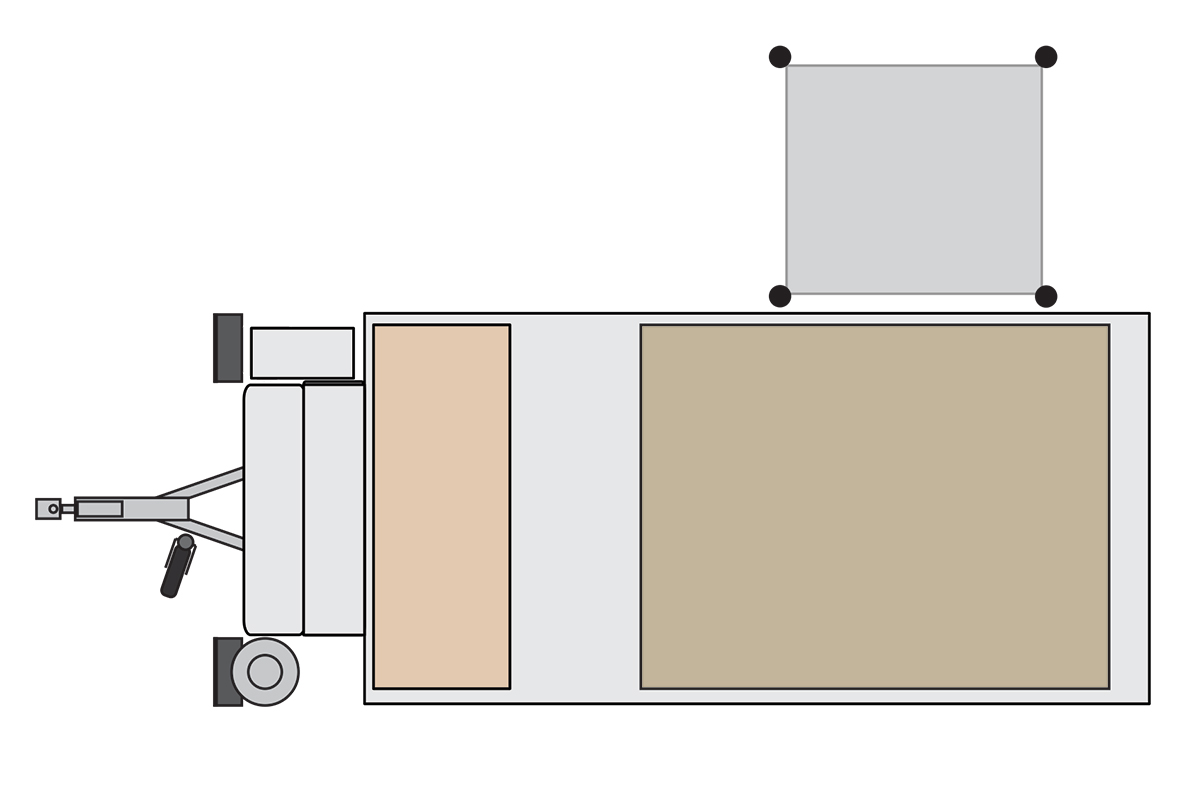 Kimberley Kampers Kube camper with Darche awning outdoor shower layout, showcasing a compact off-road camping setup.