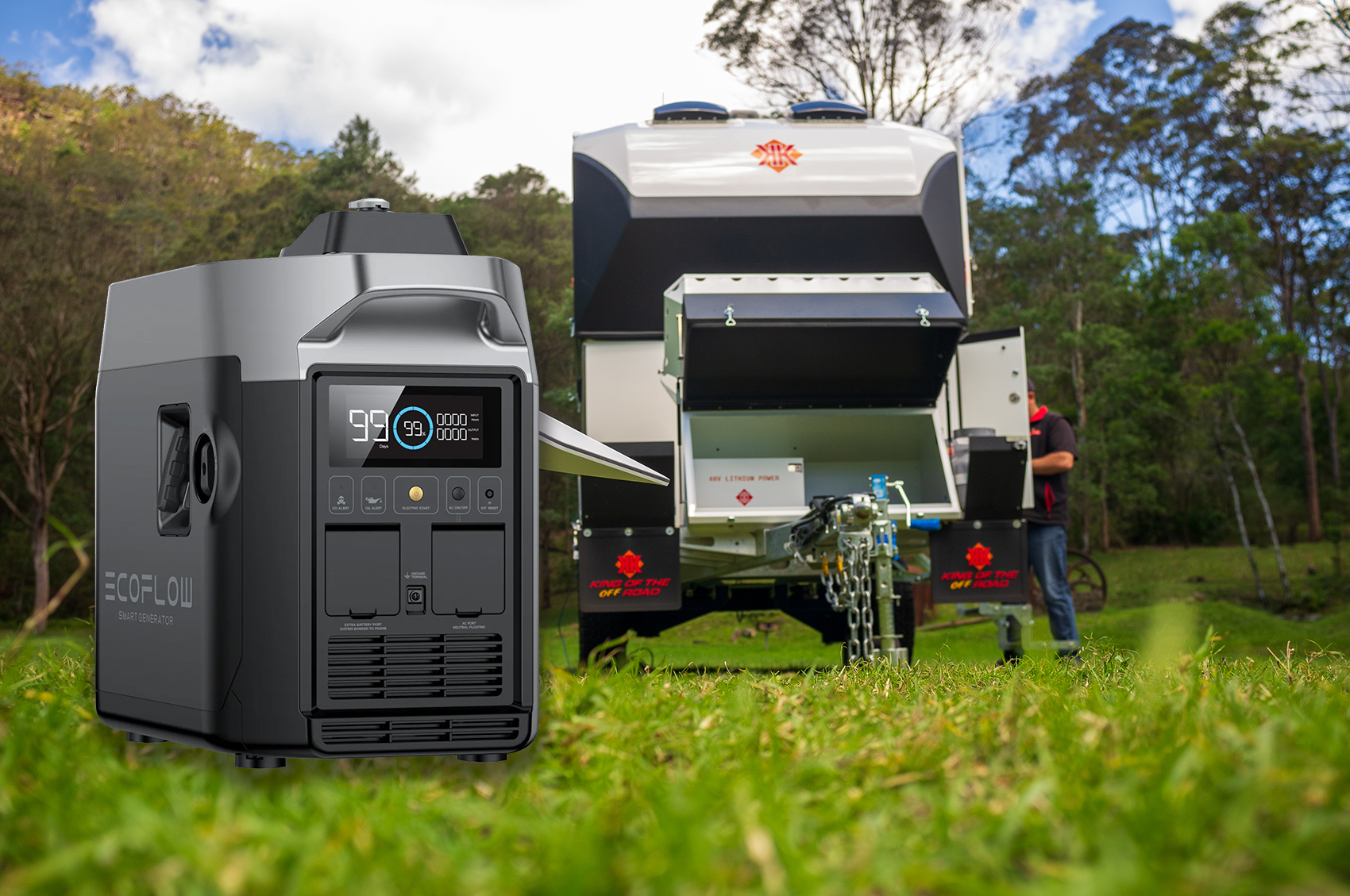 Offroad caravan with smart generator for an ultimate adventure.